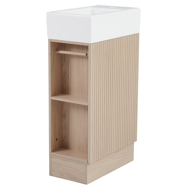 18.6" Bathroom Vanity with Ceramic Sink, Bathroom Cabinet with Two-tier Shelf, Left or Right Orientation, Natural