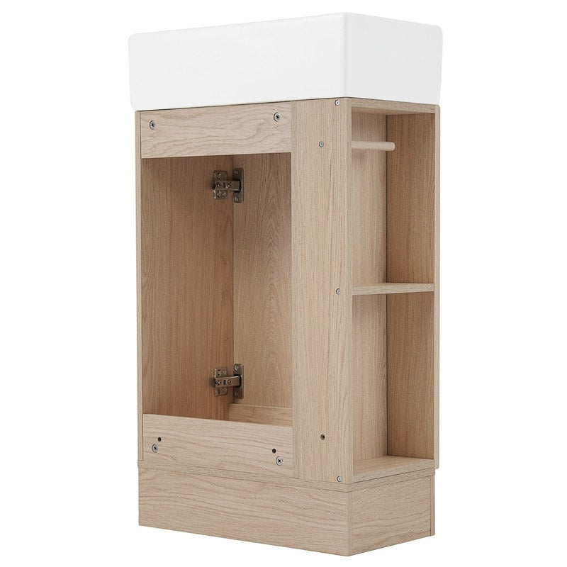 18.6" Bathroom Vanity with Ceramic Sink, Bathroom Cabinet with Two-tier Shelf, Left or Right Orientation, Natural