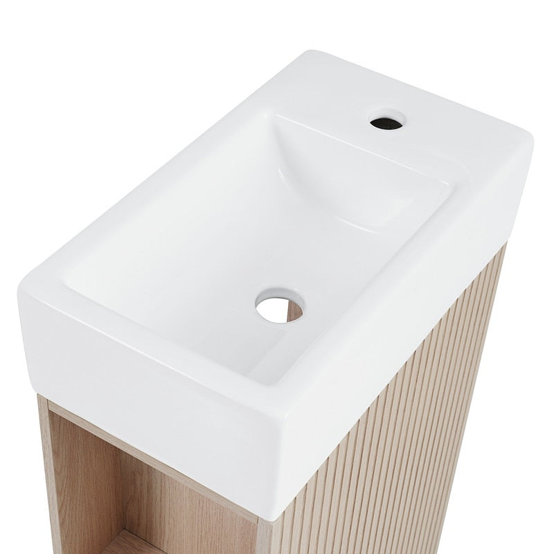 18.6" Bathroom Vanity with Ceramic Sink, Bathroom Cabinet with Two-tier Shelf, Left or Right Orientation, Natural