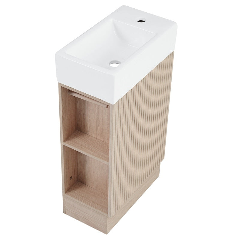 18.6" Bathroom Vanity with Ceramic Sink, Bathroom Cabinet with Two-tier Shelf, Left or Right Orientation, Natural