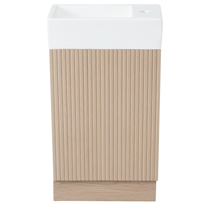 18.6" Bathroom Vanity with Ceramic Sink, Bathroom Cabinet with Two-tier Shelf, Left or Right Orientation, Natural