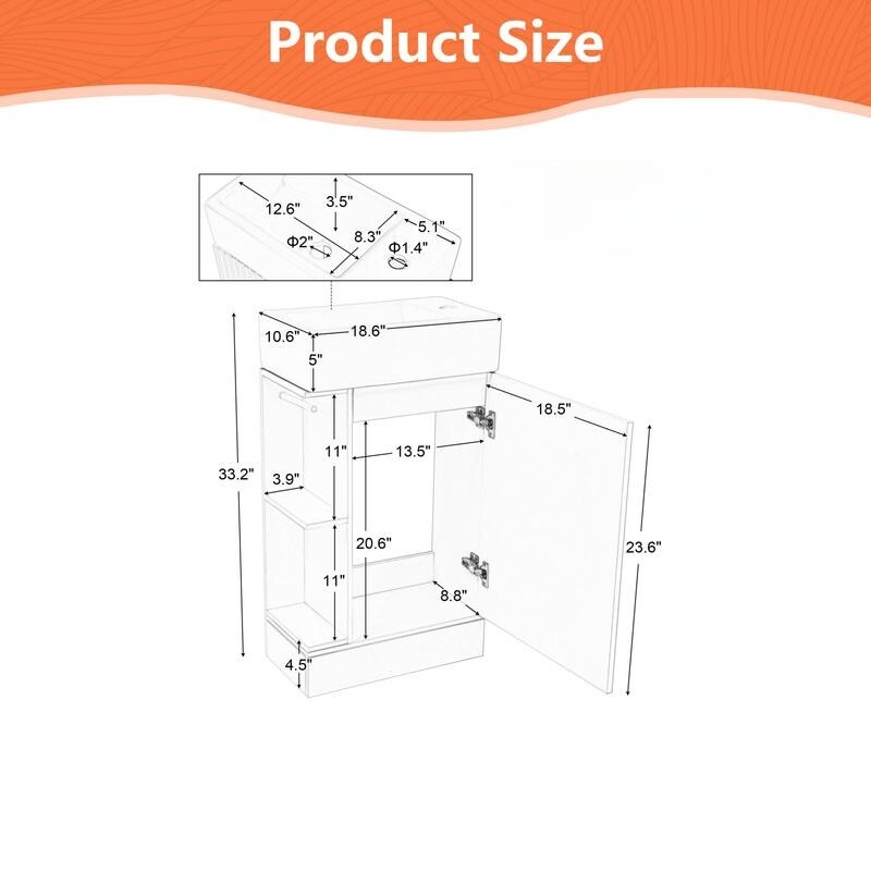 18.6" Bathroom Vanity with Sink, Bathroom Vanity Cabinet with Two-tier Shelf