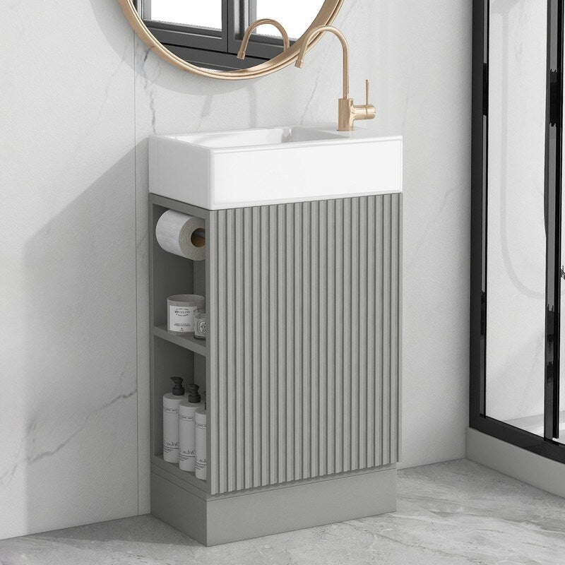 18.6" Bathroom Vanity with Sink, Bathroom Vanity Cabinet with Two-tier Shelf