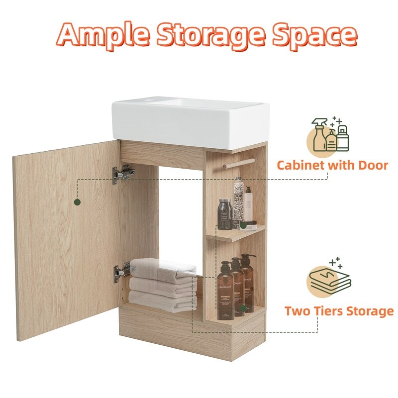 18.6" Bathroom Vanity with Sink, Bathroom Vanity Cabinet with Two-tier Shelf