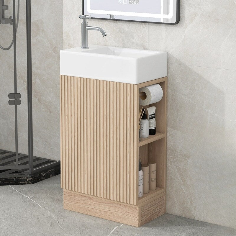 18.6" Bathroom Vanity with Sink, Bathroom Vanity Cabinet with Two-tier Shelf
