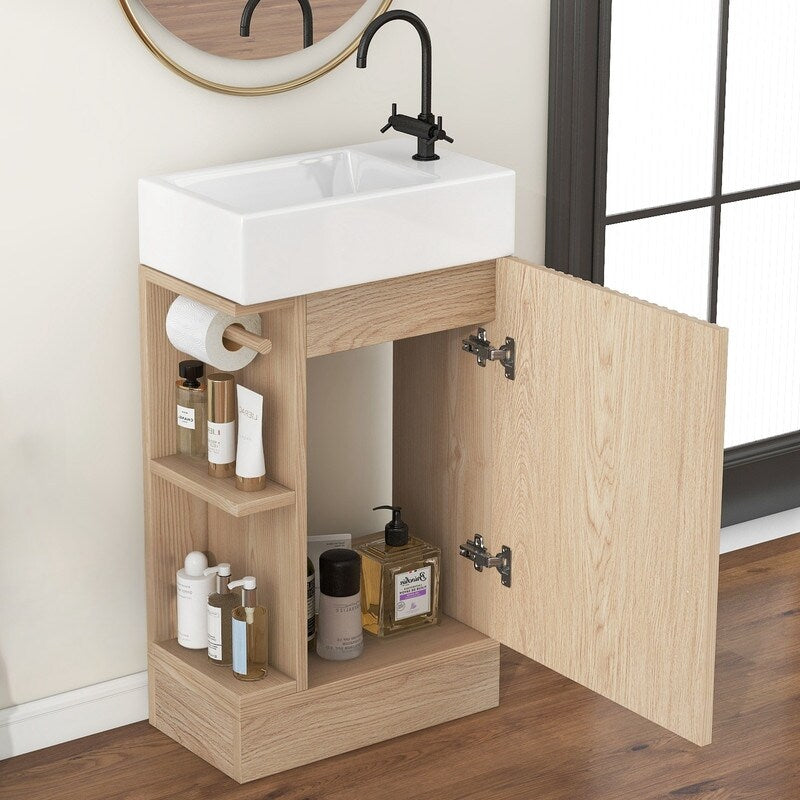 18.6" Bathroom Vanity with Sink, Bathroom Vanity Cabinet with Two-tier Shelf
