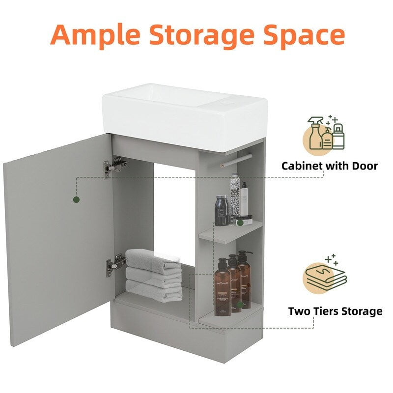 18.6" Bathroom Vanity with Sink, Bathroom Vanity Cabinet with Two-tier Shelf