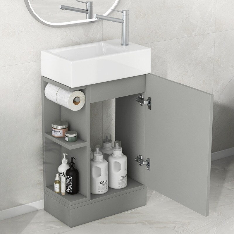 18.6" Bathroom Vanity with Sink, Bathroom Vanity Cabinet with Two-tier Shelf