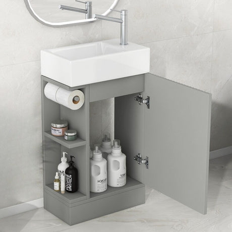 18.6" Bathroom Vanity with Sink, Bathroom Vanity Cabinet with Two-tier Shelf