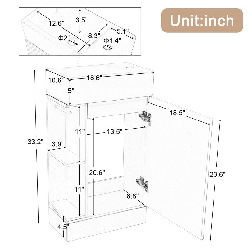 18.6" Bathroom Vanity with Sink, Two-tier Shelf