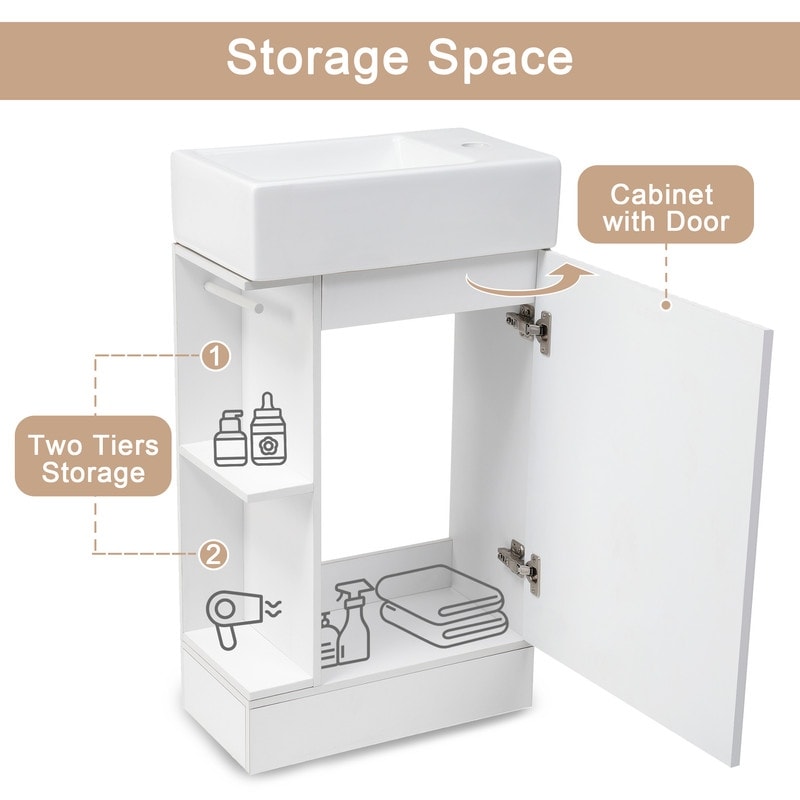 18.6" Bathroom Vanity with Sink, Two-tier Shelf