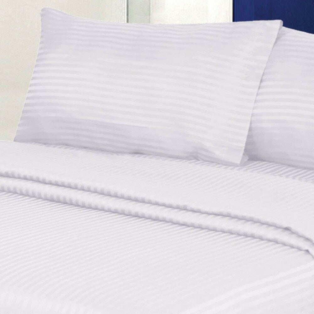 1800 Count Deluxe 4-Piece Stripe Deep Pocket Full Bed Sheet White