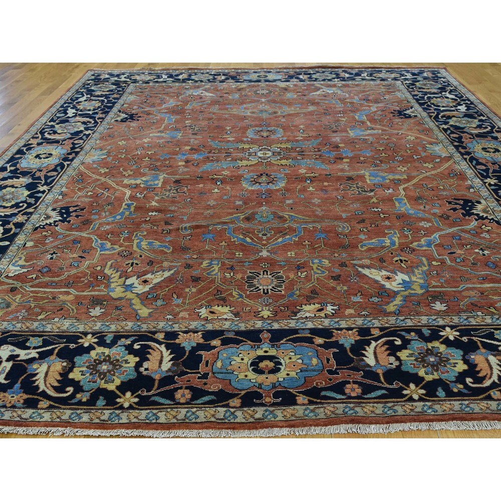 Shahbanu Rugs Antiqued Heriz Recreation Hand-Knotted Pure Wool Rug (8'10"x11'10")