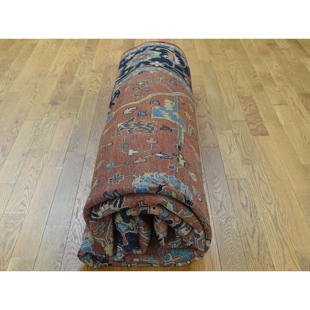 Shahbanu Rugs Antiqued Heriz Recreation Hand-Knotted Pure Wool Rug (8'10"x11'10")