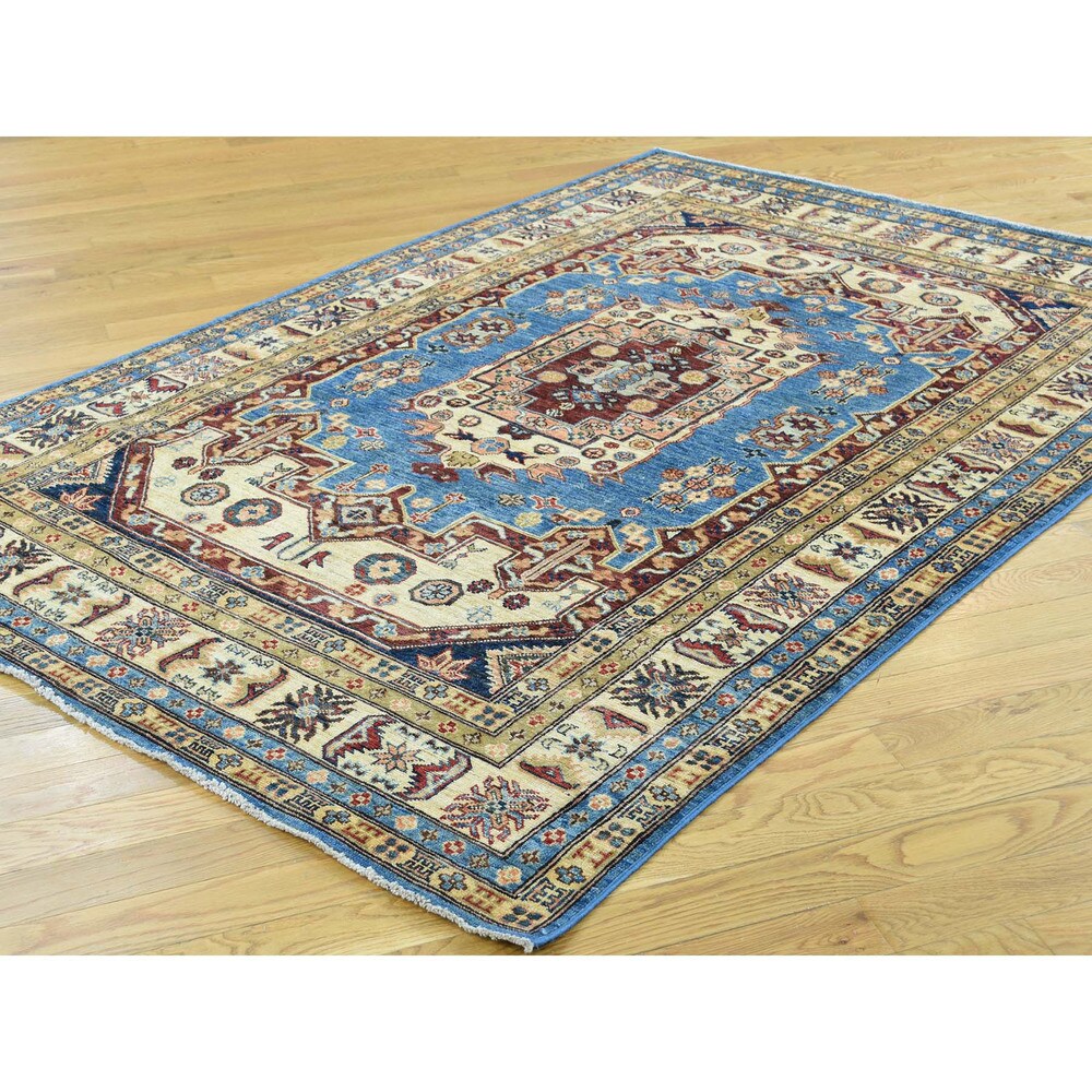 Shahbanu Rugs Hand-Knotted 100 Percent Wool Super Kazak Oriental Carpet (5'0"x7'2")