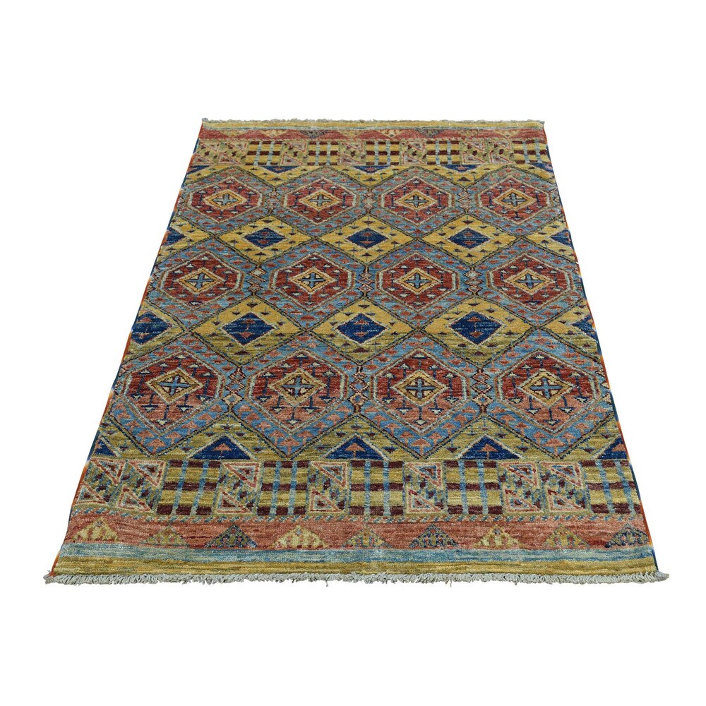 Shahbanu Rugs Hand-Knotted Super Kazak Pure Wool Khorjin Design Oriental Rug (2'8x4'5) - Multi