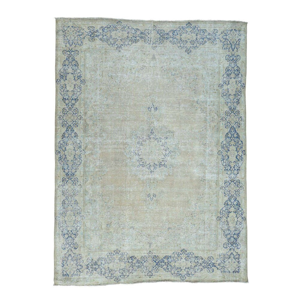 Shahbanu Rugs Kerman Whitewash Hand-knotted Wool Zero Pile Shaved Thin Rug (9'8 x 13'2)