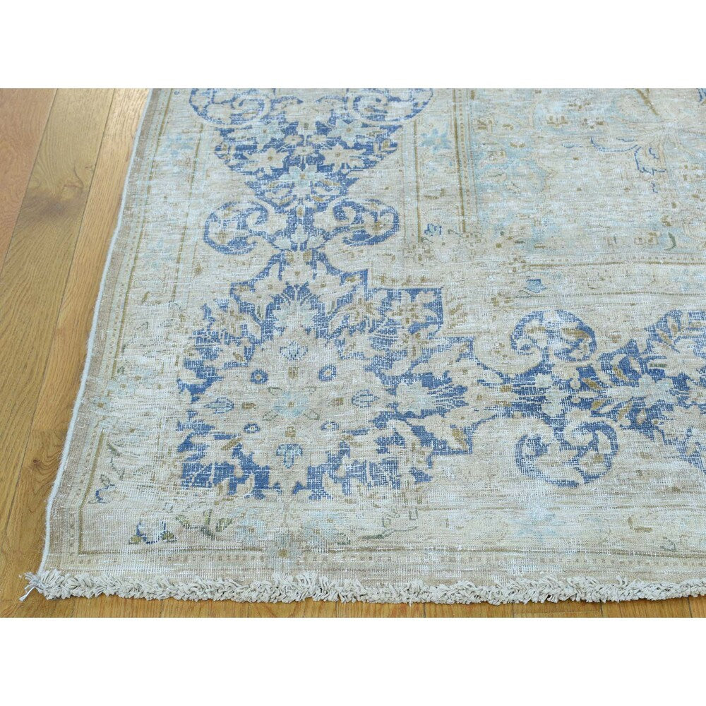 Shahbanu Rugs Kerman Whitewash Hand-knotted Wool Zero Pile Shaved Thin Rug (9'8 x 13'2)