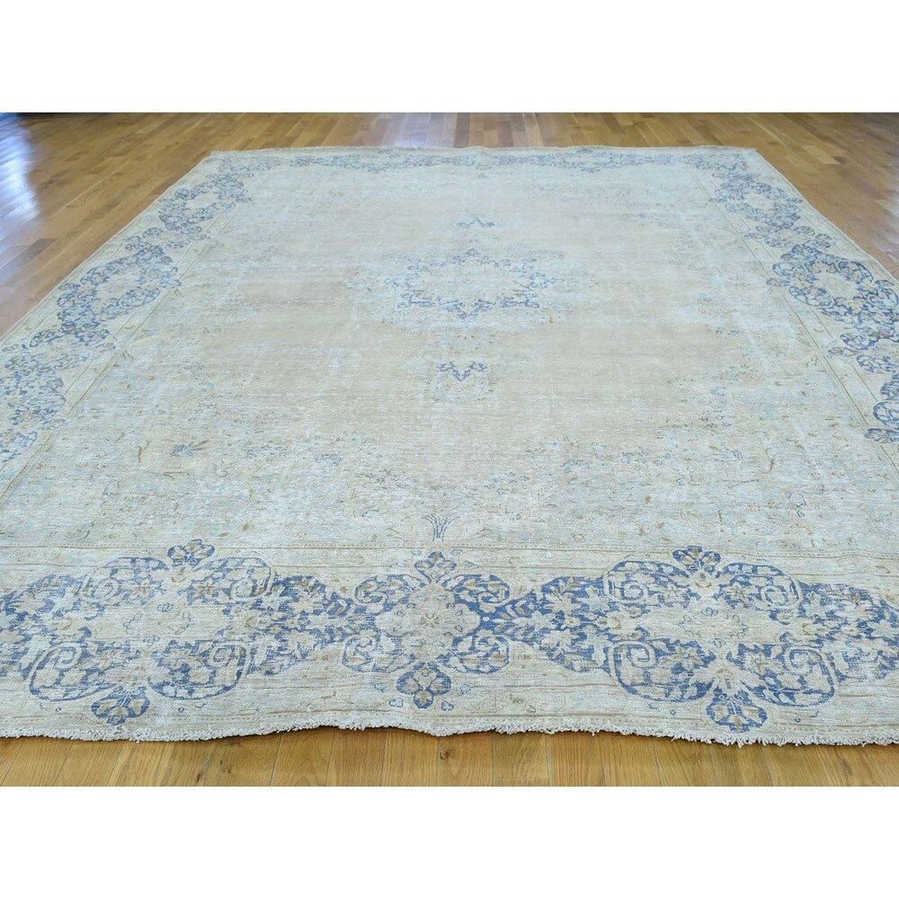 Shahbanu Rugs Kerman Whitewash Hand-knotted Wool Zero Pile Shaved Thin Rug (9'8 x 13'2)