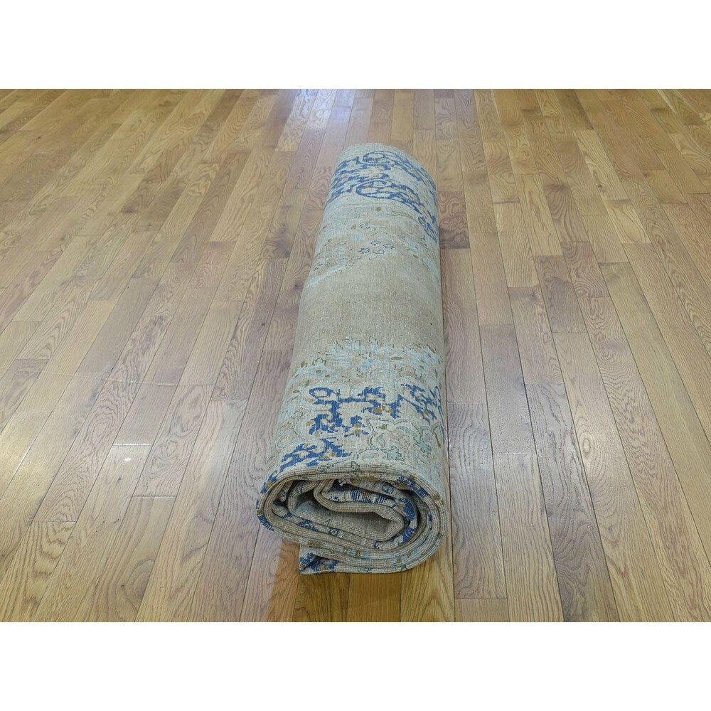 Shahbanu Rugs Kerman Whitewash Hand-knotted Wool Zero Pile Shaved Thin Rug (9'8 x 13'2)