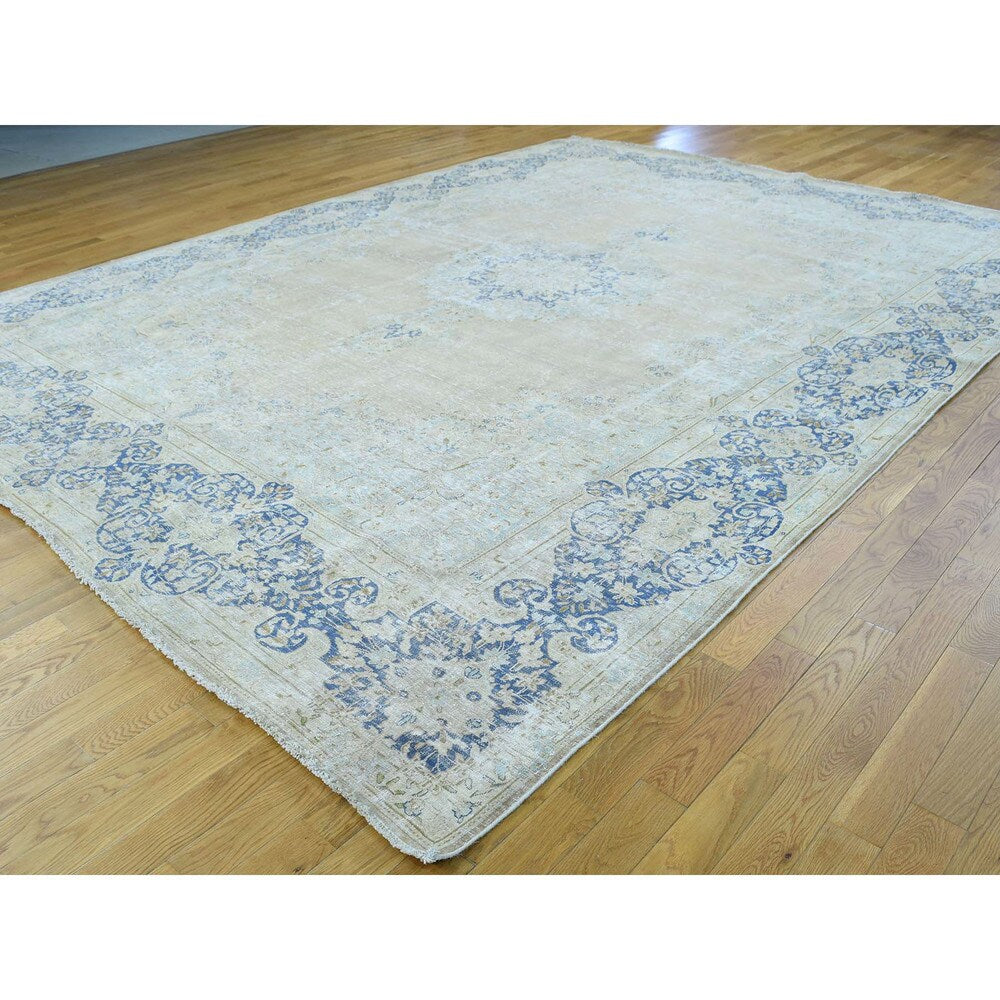 Shahbanu Rugs Kerman Whitewash Hand-knotted Wool Zero Pile Shaved Thin Rug (9'8 x 13'2)