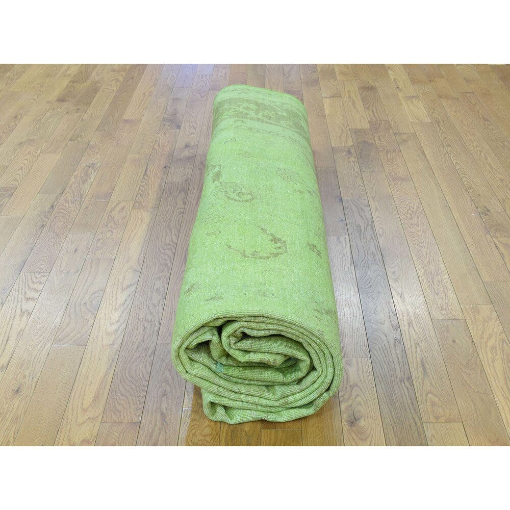 Shahbanu Rugs Peshawar Lime Green Pure Wool Handmade Overdyed Oriental Rug