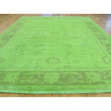 Shahbanu Rugs Peshawar Lime Green Pure Wool Handmade Overdyed Oriental Rug