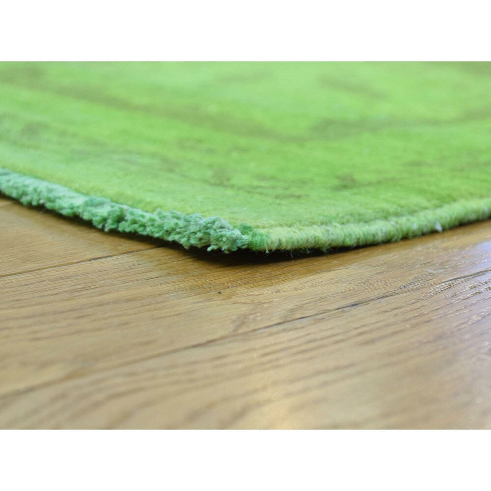 Shahbanu Rugs Peshawar Lime Green Pure Wool Handmade Overdyed Oriental Rug