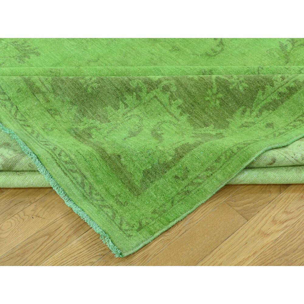 Shahbanu Rugs Peshawar Lime Green Pure Wool Handmade Overdyed Oriental Rug