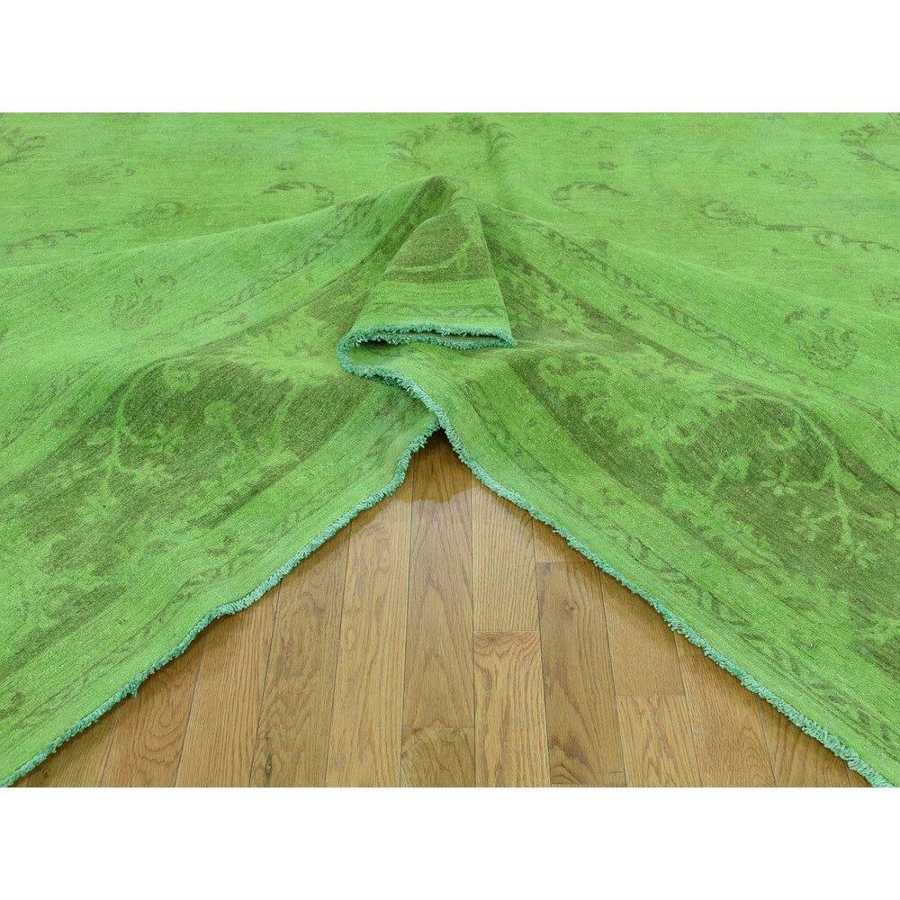 Shahbanu Rugs Peshawar Lime Green Pure Wool Handmade Overdyed Oriental Rug