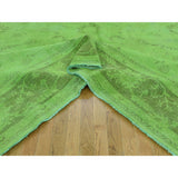 Shahbanu Rugs Peshawar Lime Green Pure Wool Handmade Overdyed Oriental Rug