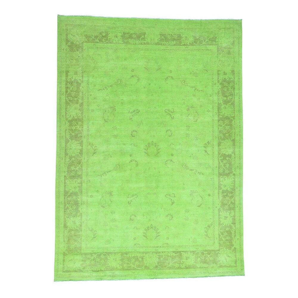 Shahbanu Rugs Peshawar Lime Green Pure Wool Handmade Overdyed Oriental Rug