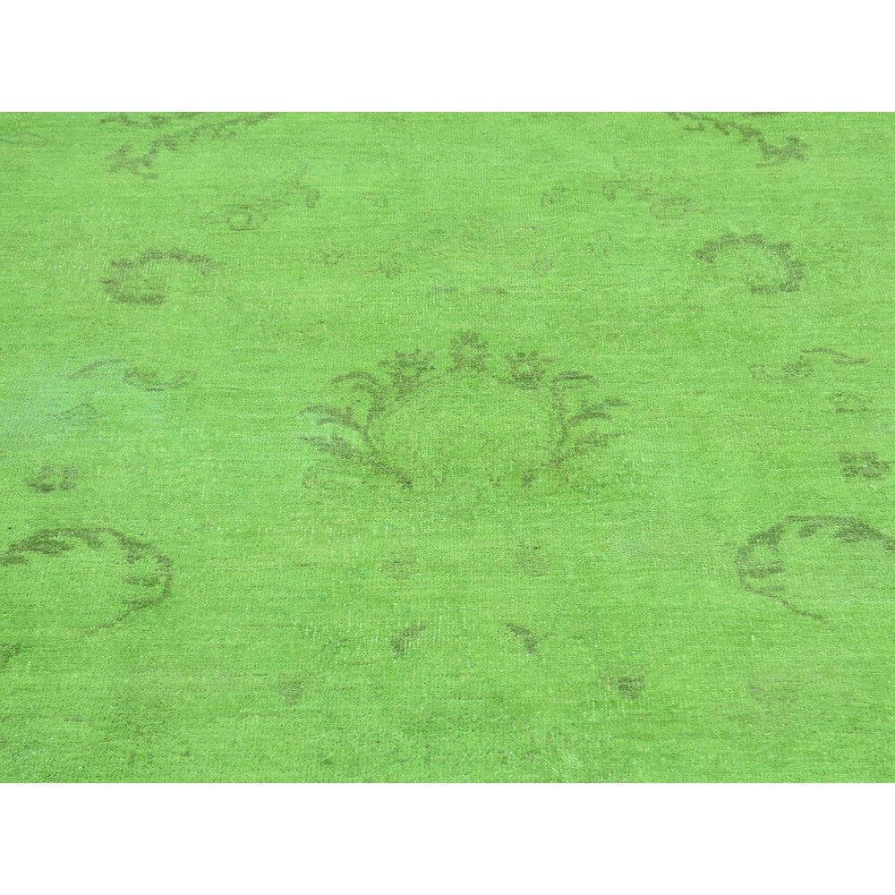 Shahbanu Rugs Peshawar Lime Green Pure Wool Handmade Overdyed Oriental Rug