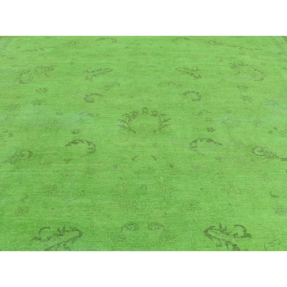 Shahbanu Rugs Peshawar Lime Green Pure Wool Handmade Overdyed Oriental Rug