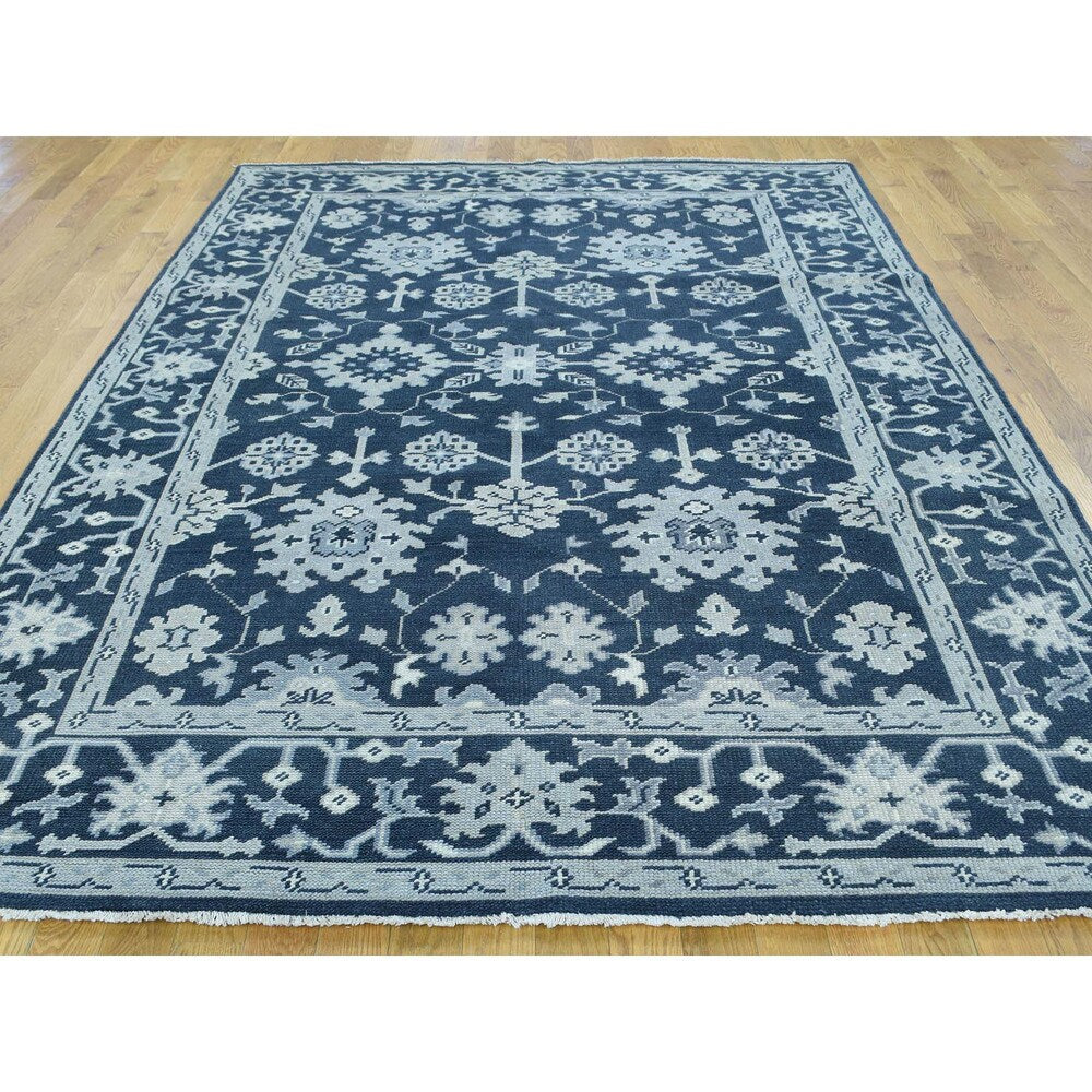 Shahbanu Rugs Handmade Turkish Knot Oushak Cropped Thin Pure Wool Rug