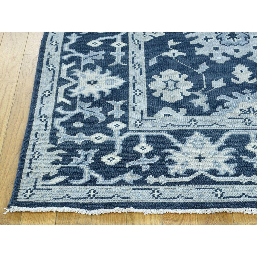 Shahbanu Rugs Handmade Turkish Knot Oushak Cropped Thin Pure Wool Rug