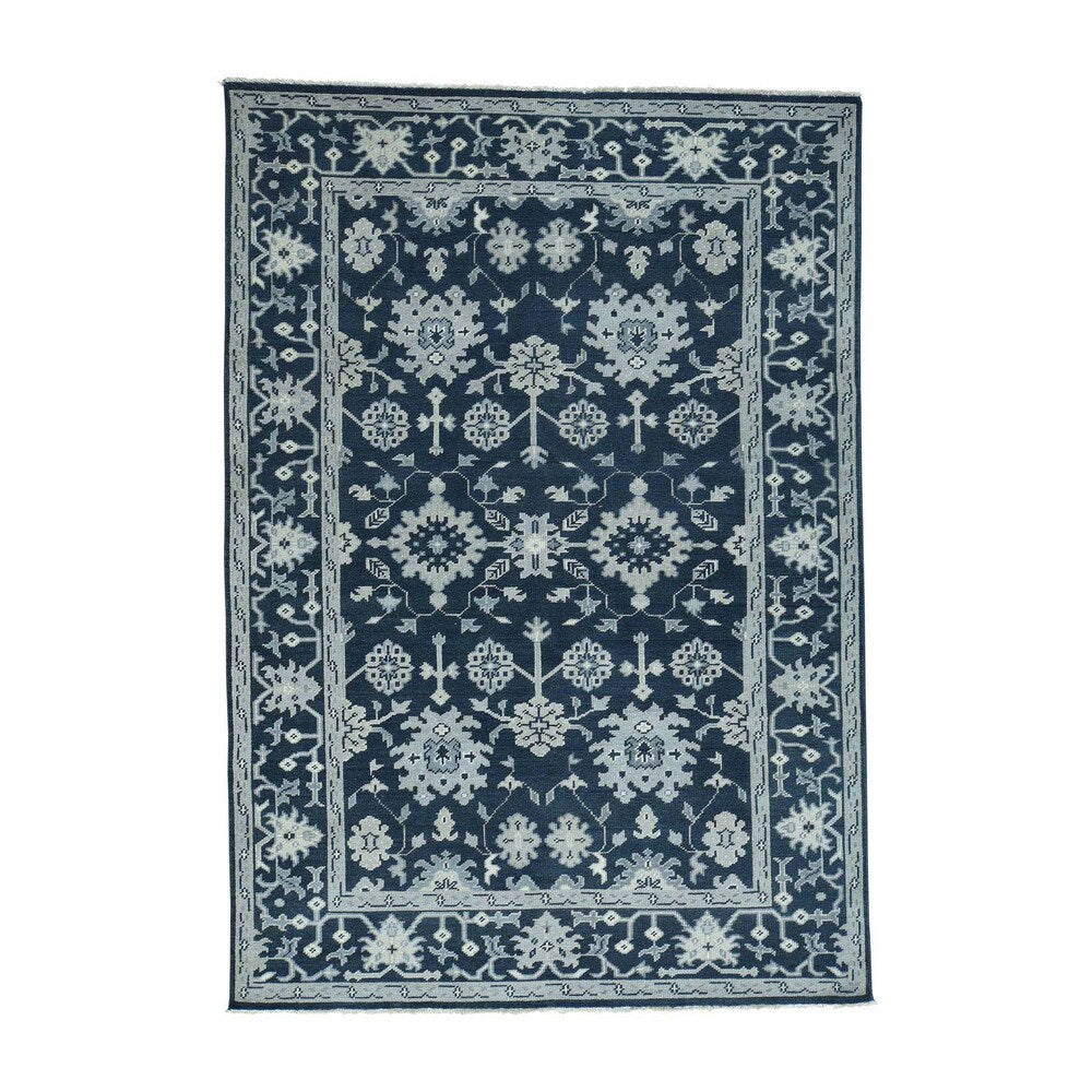 Shahbanu Rugs Handmade Turkish Knot Oushak Cropped Thin Pure Wool Rug