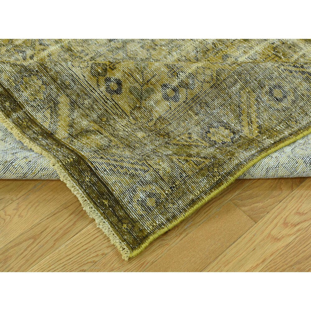 Shahbanu Rugs Handmade Worn Persian Hamadan Overdyed Pure Wool Oriental Rug
