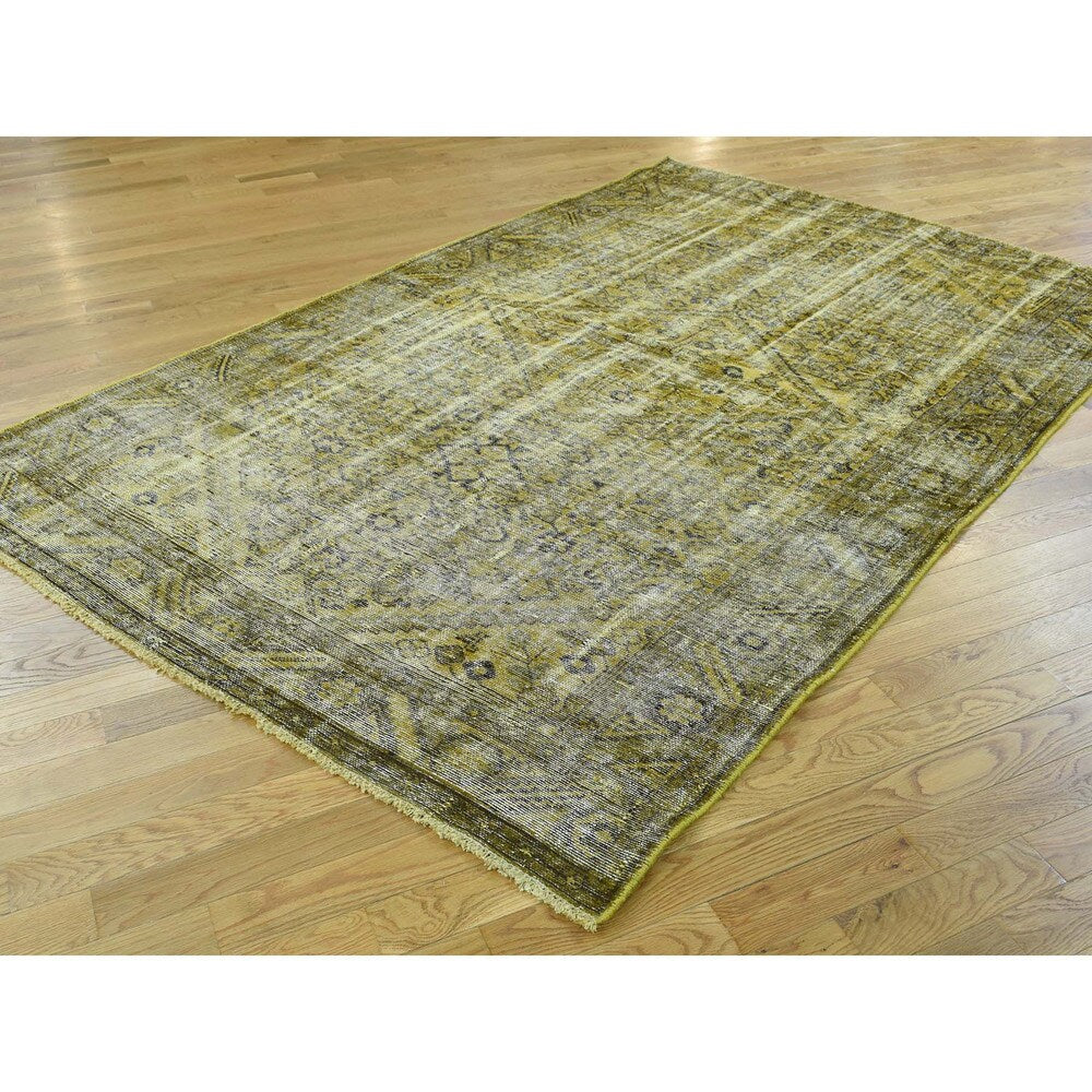 Shahbanu Rugs Handmade Worn Persian Hamadan Overdyed Pure Wool Oriental Rug