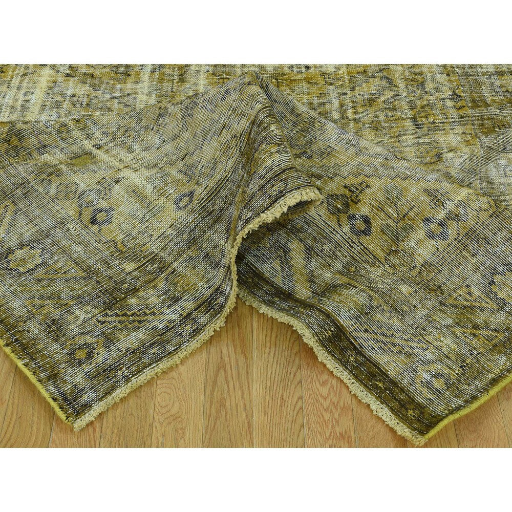 Shahbanu Rugs Handmade Worn Persian Hamadan Overdyed Pure Wool Oriental Rug