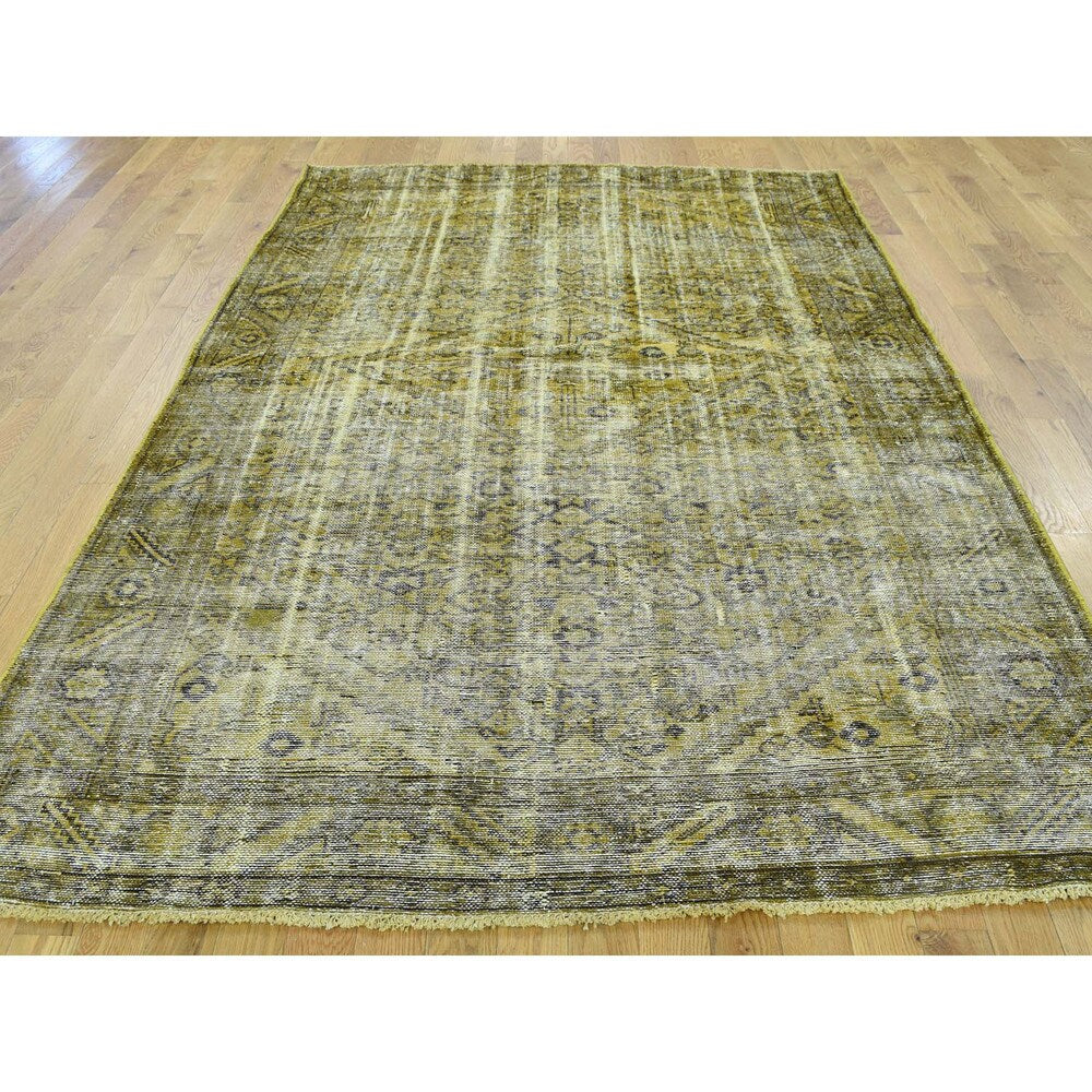 Shahbanu Rugs Handmade Worn Persian Hamadan Overdyed Pure Wool Oriental Rug