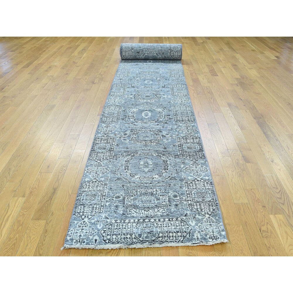 Shahbanu Rugs Mamluk Design Undyed Natural Wool Hand-Knotted XL Runner Rug (2'7x20'0)