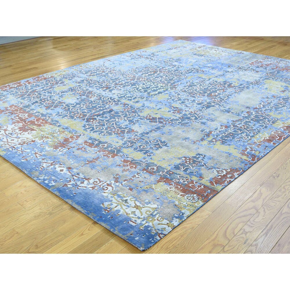 Shahbanu Rugs Multicolored Oxidized Wool and Silk Abstract Handmade Rug - Multi