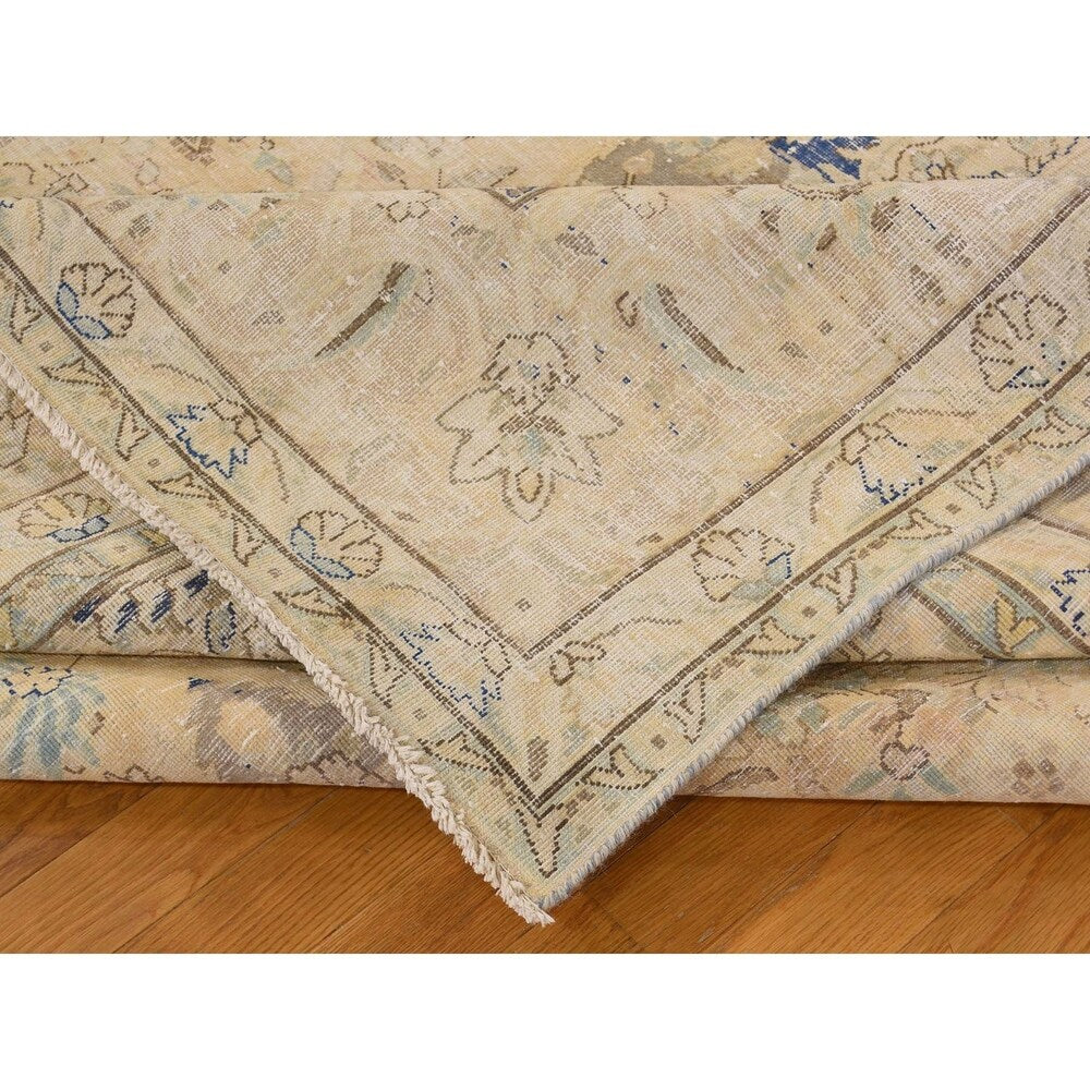 Shahbanu Rugs Pure Wool Vintage White Wash Persian Kerman Hand-Knotted Rug (10' x 13')