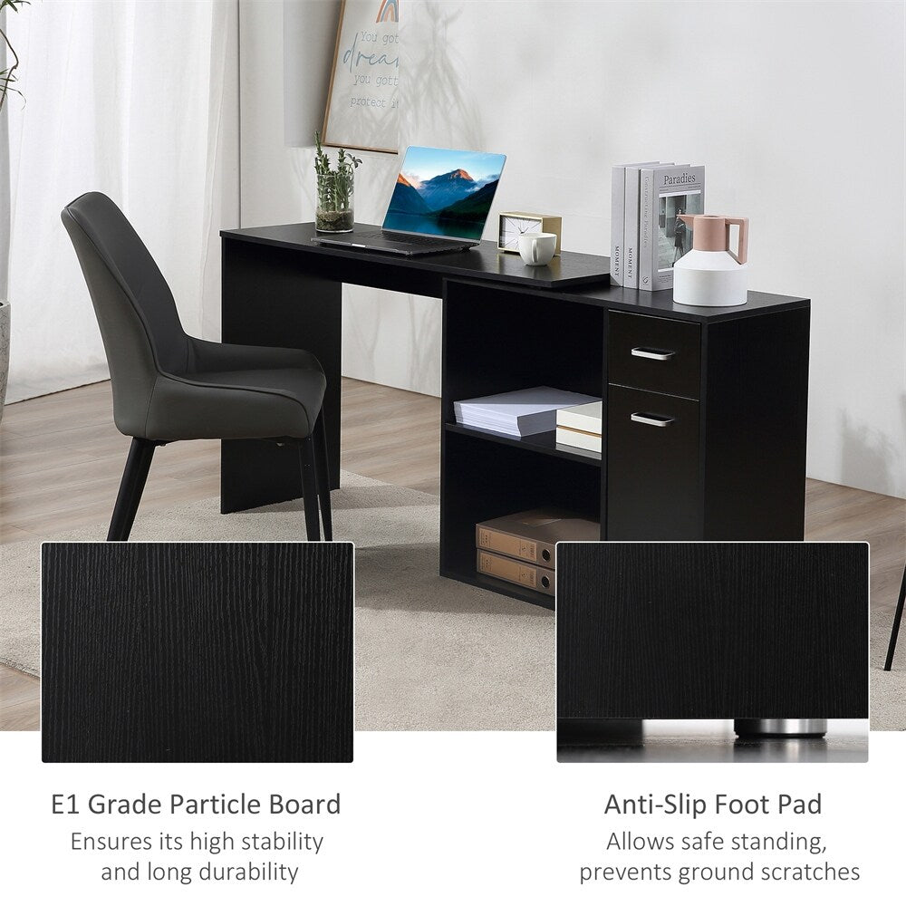 180°Rotating L Shaped Computer Desk with Storage Shelves and Drawer