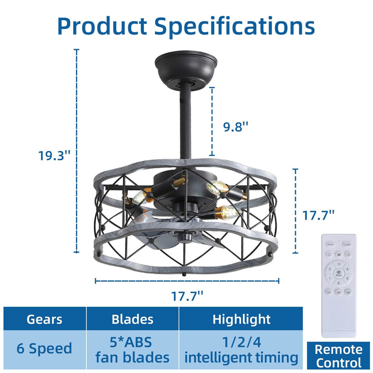 18Inches Retro Remote Control Ceiling Fan Chandeliers