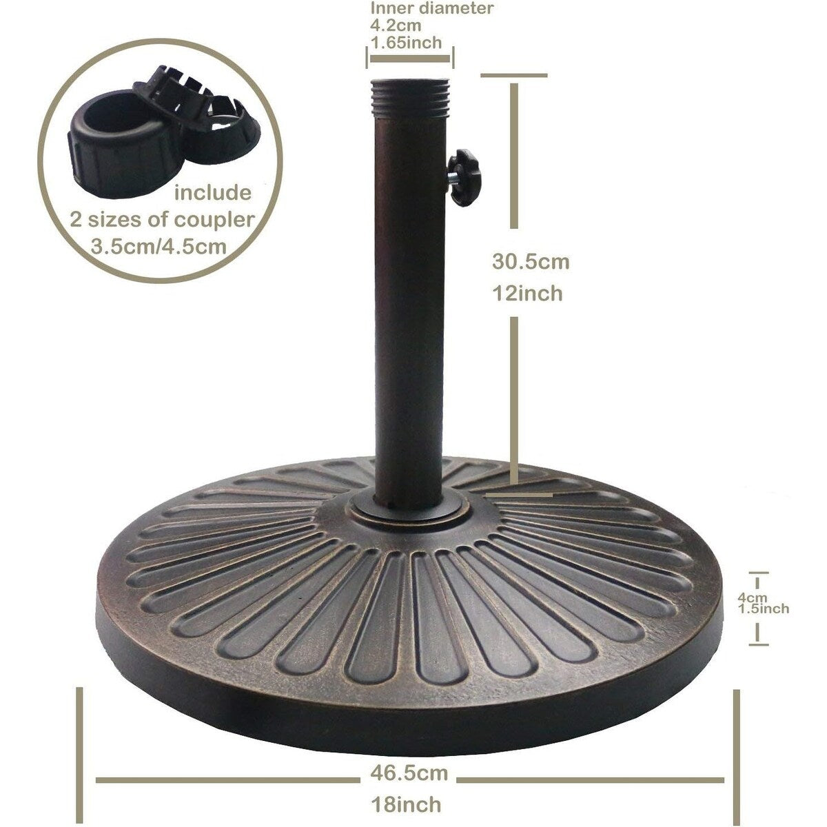 18" 30.2-lbs Heavy Duty Round Antiqued Umbrella Base for Patio