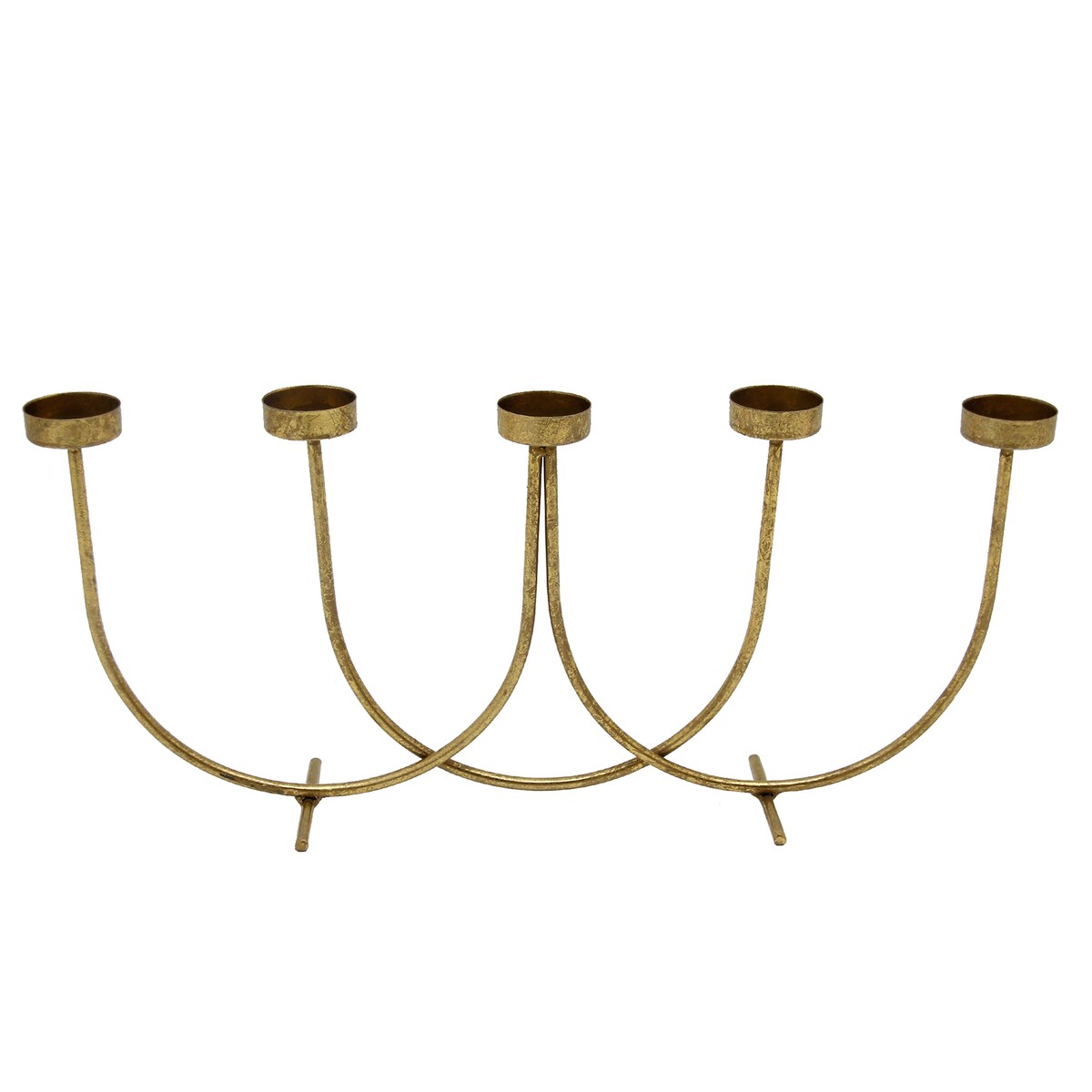 18" 5-Votive Metal Candle Holder Elegant Gold Leaf Candelabra Centerpiece for Home Table, Event, Wedding Decor -