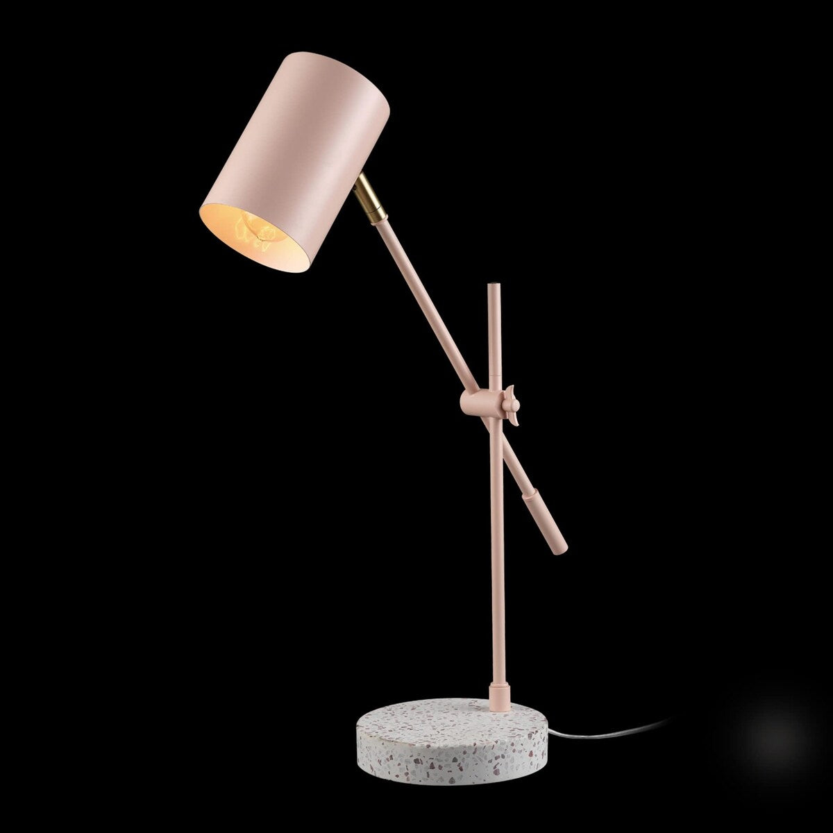 18" Desk/Table Lamp, Matte Pink, Matte Brass Accent, Terrazzo Base, Adjustable Height, Balance Arm, in-Line Rocker On/Off Switch
