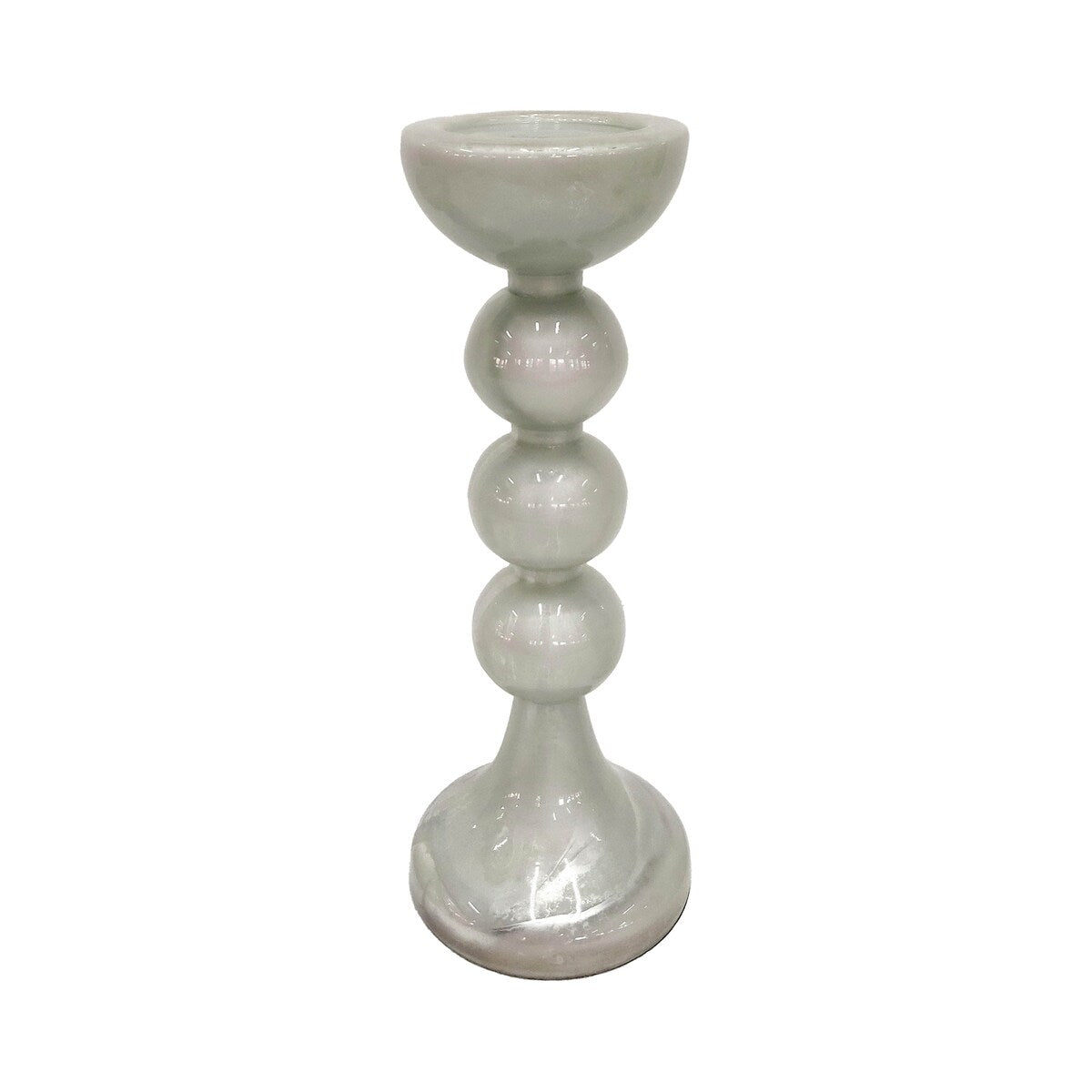 18" Glass Bubbly Candle Holder Contemporary Tall White Decorative Tabletop Holder for Tealights or Votive Candles -